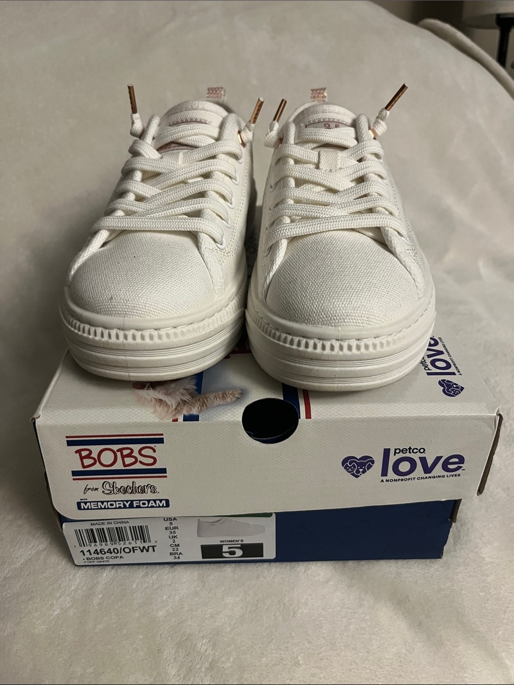 Skechers White Canvas Sneakers with Rose-Gold Accents